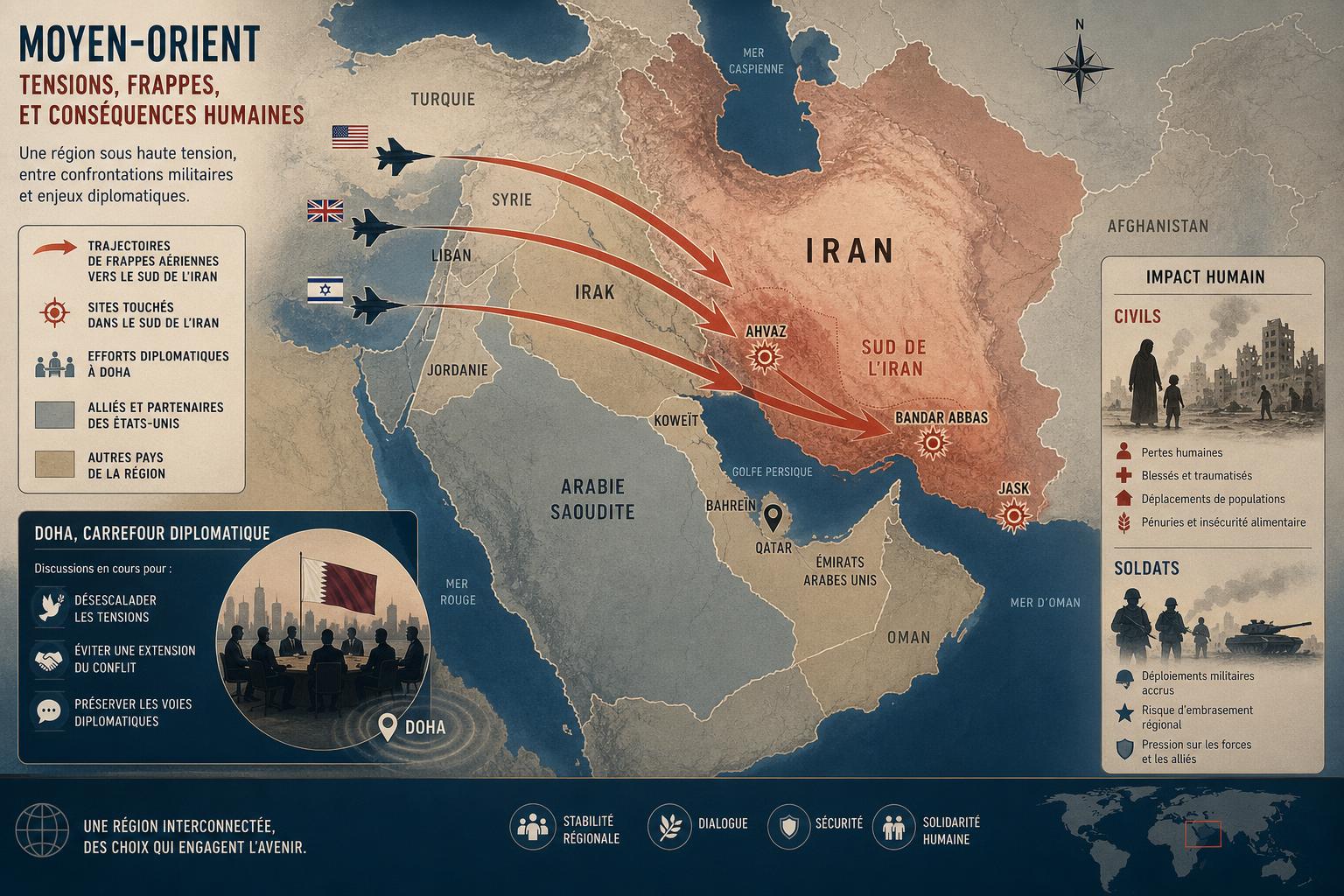 analyse des frappes américaines en iran et de l'escalade des tensions au liban, faisant le point sur les conflits actuels au moyen-orient.
