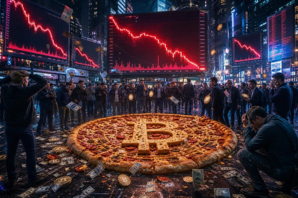 le bitcoin pizza day 2026 approche avec une chute spectaculaire de plus de 300 millions de dollars par rapport à l’an dernier, révélant un tournant majeur pour la crypto-monnaie.