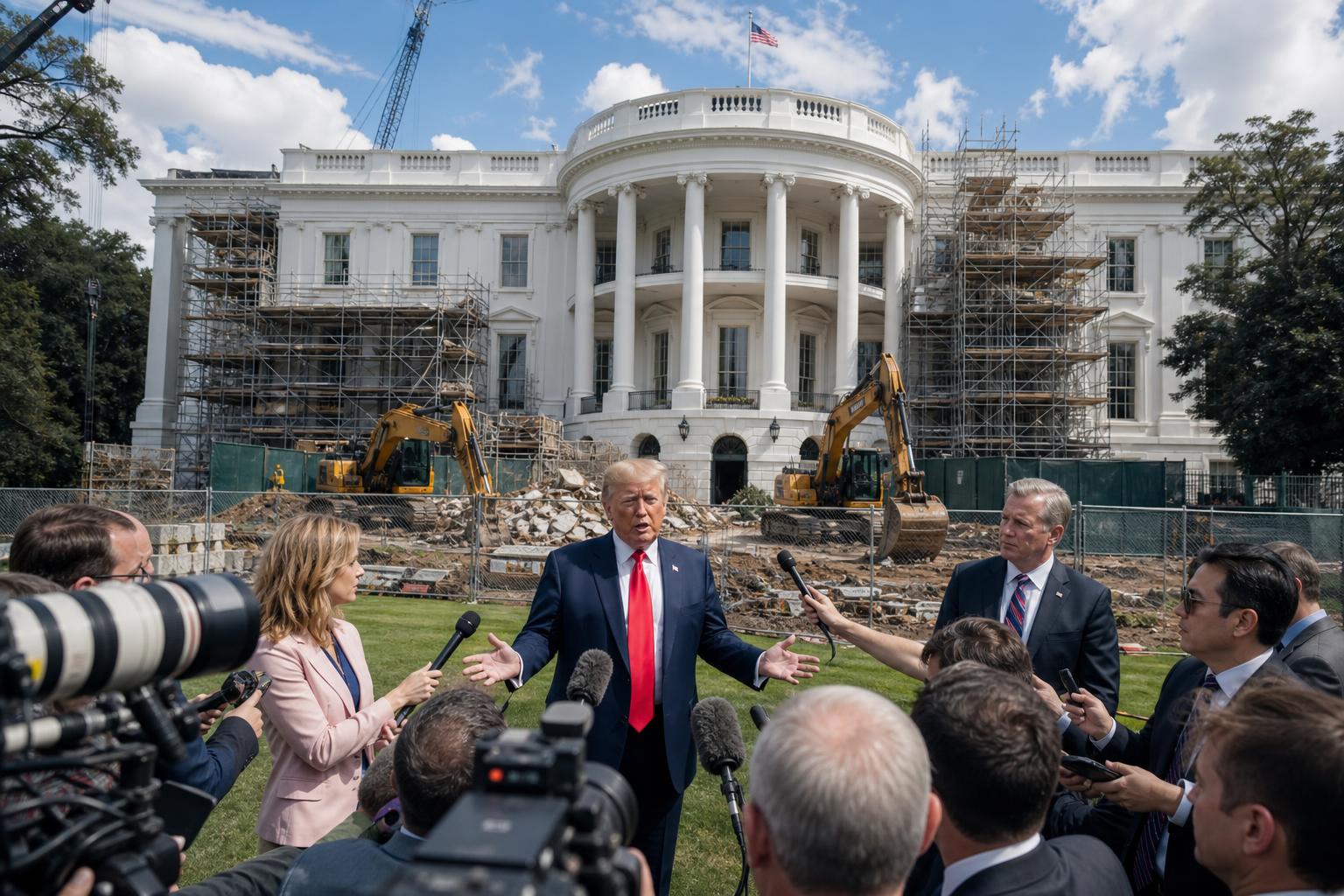 trump organise une visite de chantier très médiatisée pour améliorer l'image de sa salle de bal controversée, espérant gagner en popularité malgré les critiques.