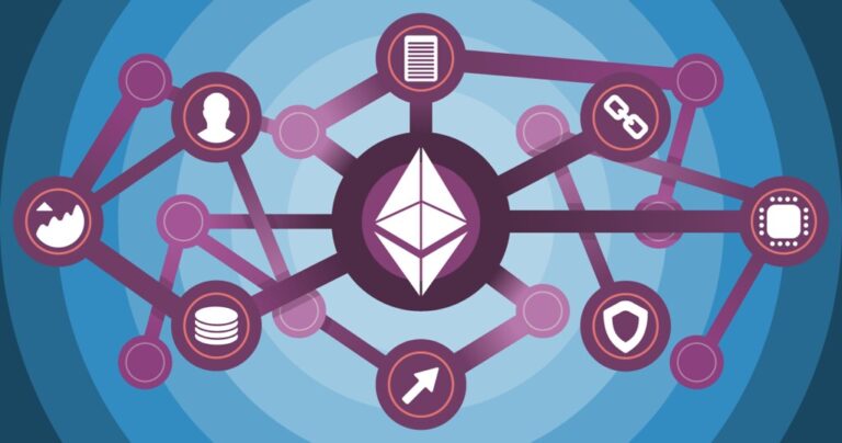 Représentation visuelle de la blockchain Ethereum sur fond numérique