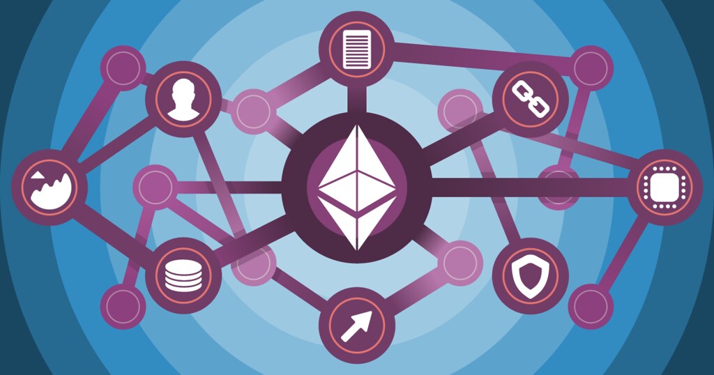 Représentation visuelle de la blockchain Ethereum sur fond numérique