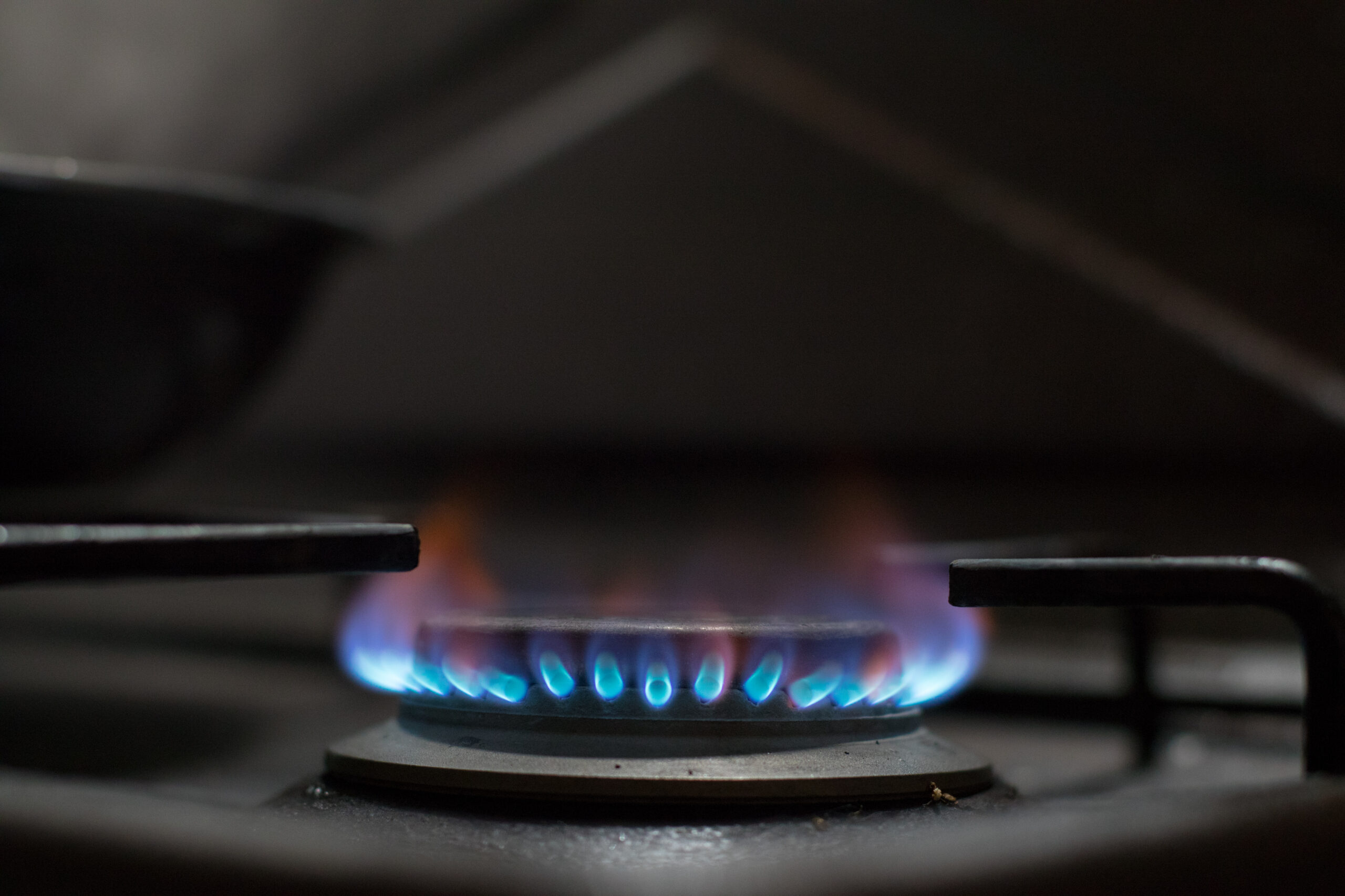 Flamme bleue d'une gazinière domestique alimentée au gaz naturel